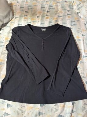 L.L.Bean Black Henley Buttoned Tee